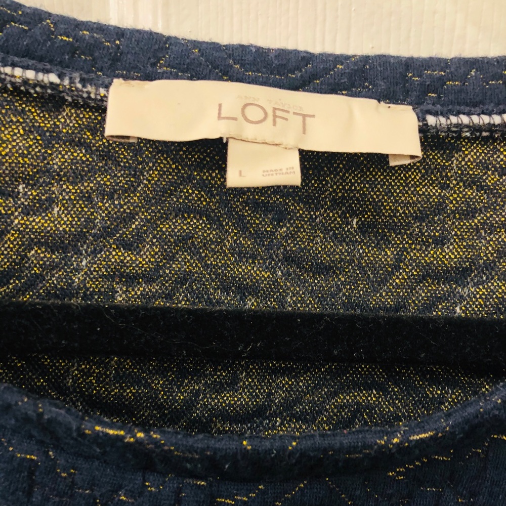 Loft Navy Blue, Gold Thread Quilted Sweatshirt - L